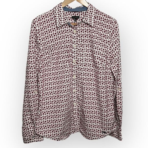 Talbots Red & White Apple Pattern Button Up Shirt with Convertible Sleeves Sz 12 - Picture 1 of 15
